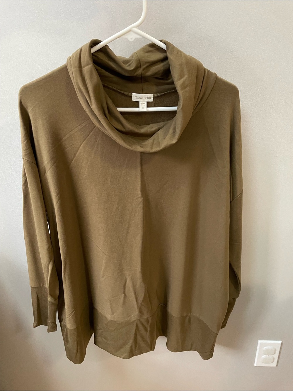 Garnet Hill Olive Green Draped Cowl Neck Long Sleeve Top